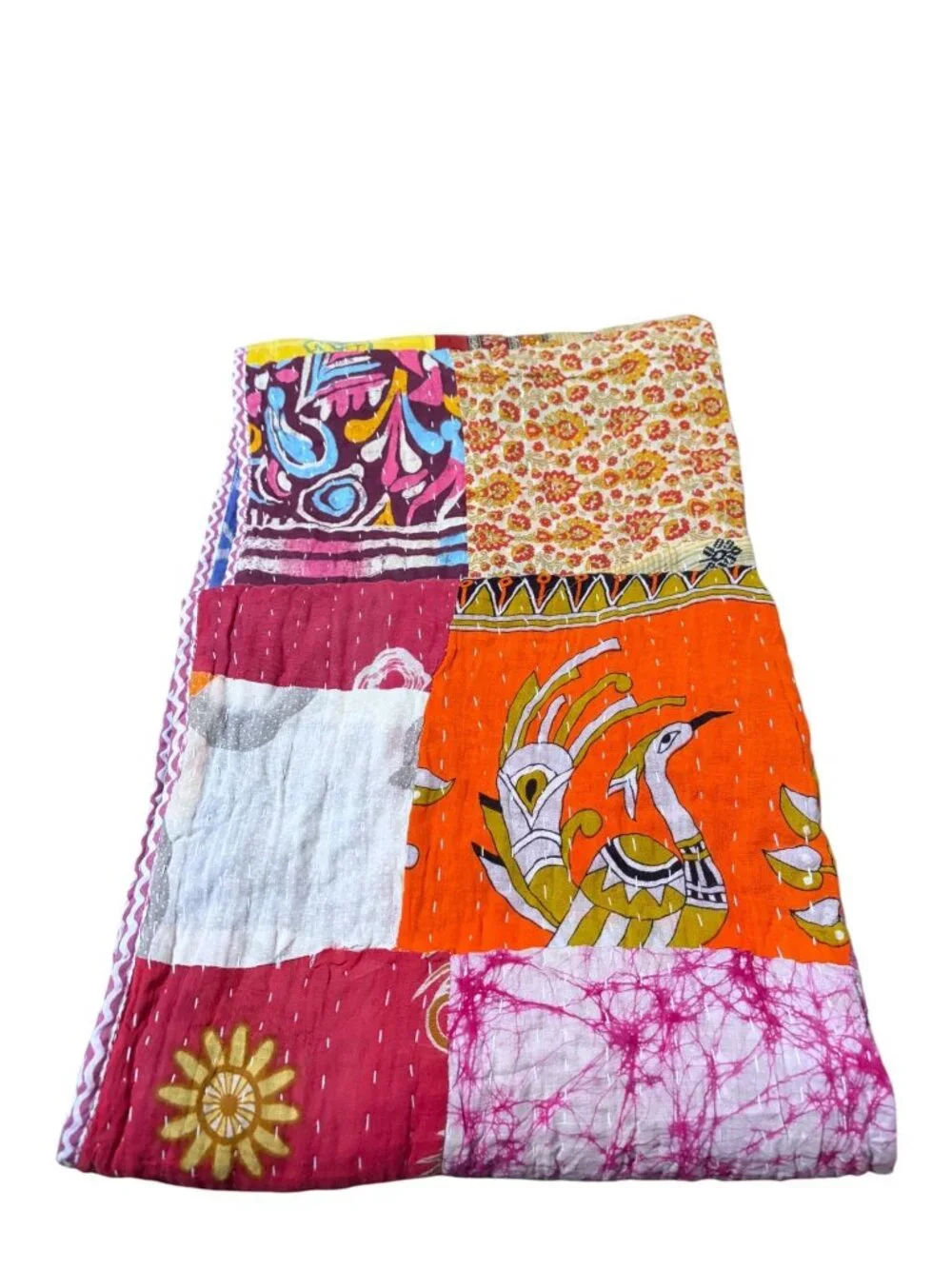 New Handmade Kantha Quilt Reversible Patchwork Recycled Upcycled Sari Fabric